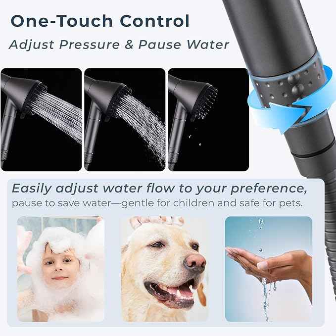 Ryamen 2026 Magnetic Filtered Shower Head with Handheld– High Pressure Showerhead with Power Wash Mode, Chlorine Removal, Massage Brush, Pressure Adjustable, One-Touch Pause & Stainless Steel Hose