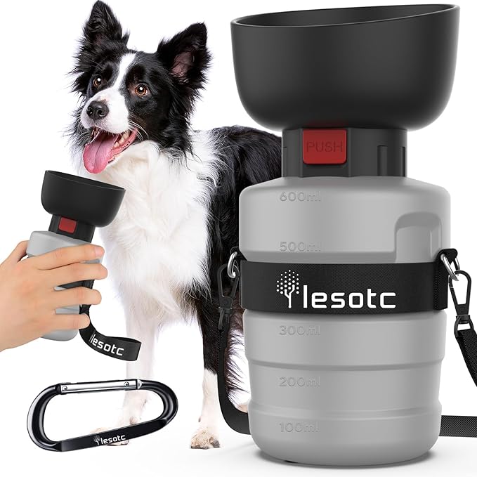 Lesotc Dog Water Bottle, Portable Water Dispenser with Bowl, Leak Proof Pet Travel Squeeze Bottle for On The Go, Puppy Essentials Dog Stuff Accessories for Walking, Hiking, Camping - AquaVibe