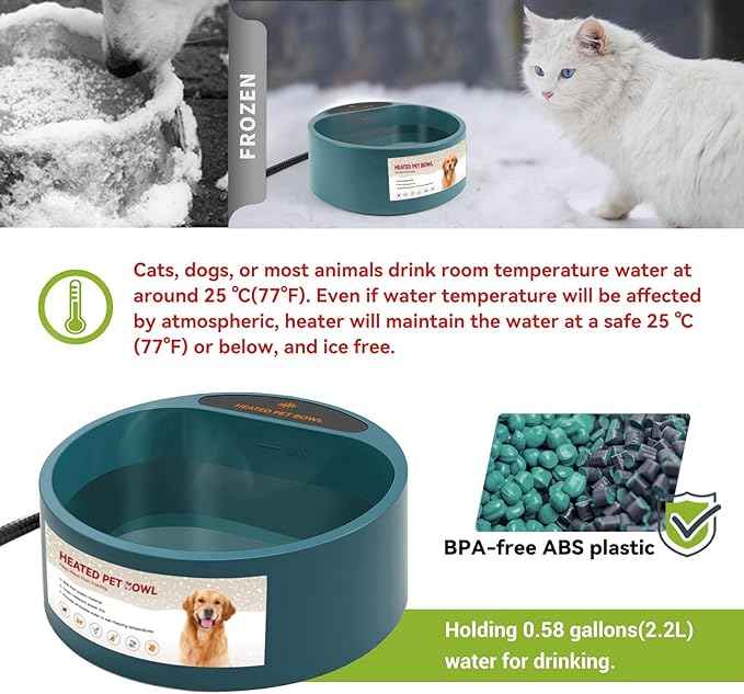 NAMSAN Heated Water Bowl for Outdoor Cats, 2.2L Heated Dog Bowl, Provides Drinkable Water in Winter, Heated Pet Drinker for Chickens Rabbits Birds Bath, Livestock Thermal Watering Trough