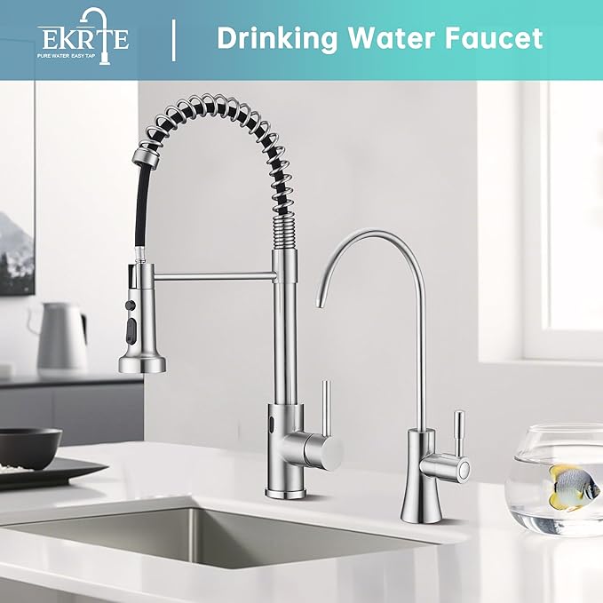 EKRTE Brass Drinking Water Faucet, Filtered Water Reverse Osmosis RO Faucet for Kitchen Sink, Brushed Nickel Reverse Osmosis Tap for Kitchen Sink