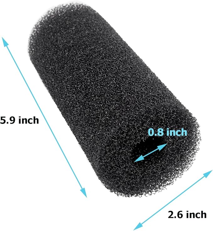 6 Pack 5.9″ x 2.6 Inch Aquarium Pre-Filter Sponges Foam Filter Cartridges with 0.8" Inner Hole