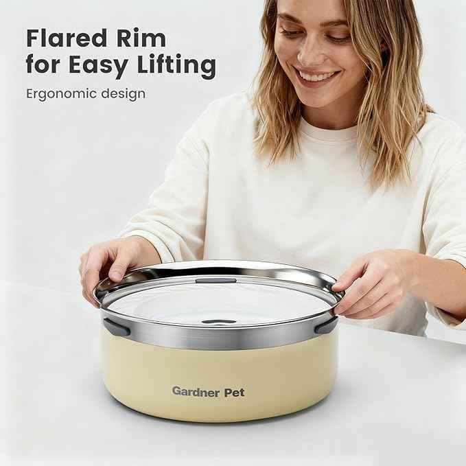 Gardner Pet Slow Water Bowl for Dogs, 2L/68oz Spill-Proof Pet Water Bowl with Floating Disk, Stainless Steel No-Spill Water Dispenser for Medium Pets