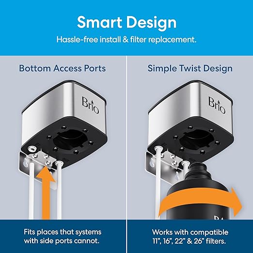 Brio 11" Undersink Water Filtration System for Sink Faucet Drinking Water | 3 Stage Single Housing Filter (0.5 Micron) with Faucet | 10,000 Gallons or 2 Years | Filters Dirt, Chlorine, Lead, Mercury+