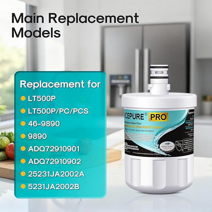 ICEPURE PRO 5231JA2002A NSF401&473&53&42 Certified Refrigerator Water Filter Replacement for LG LT500P, GEN11042FR-08, ADQ72910911, ADQ72910901, ADQ72910907, Kenmore 9890, 469890, LFX25974ST, 4PACK