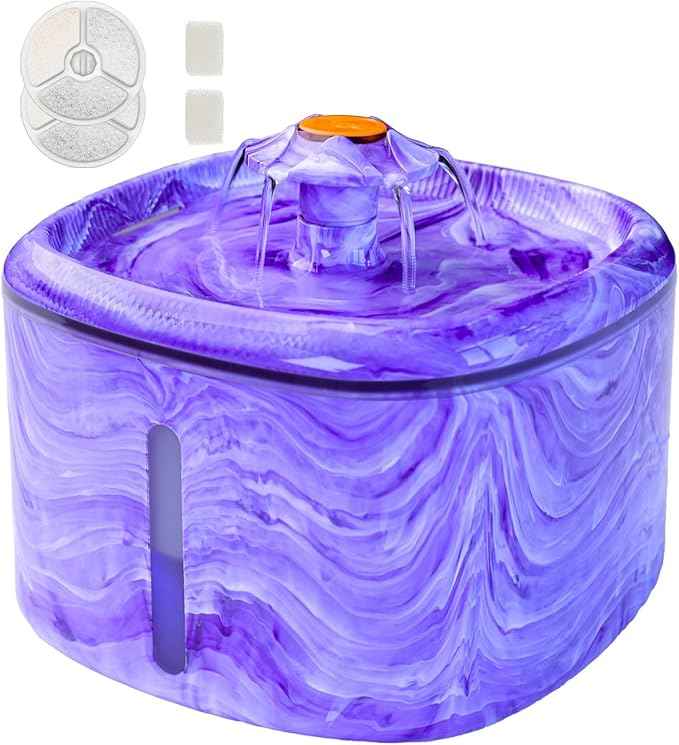 Cat Water Fountain Purple: Automatic Flower Pet Water Fountain for Cats Indoor-84oz/2.5L, Cute Cat Fountain for Drinking, LED Blue Light, Upgraded Ultra Quiet Pump, Gifts for Cats, Dogs (2Filters)