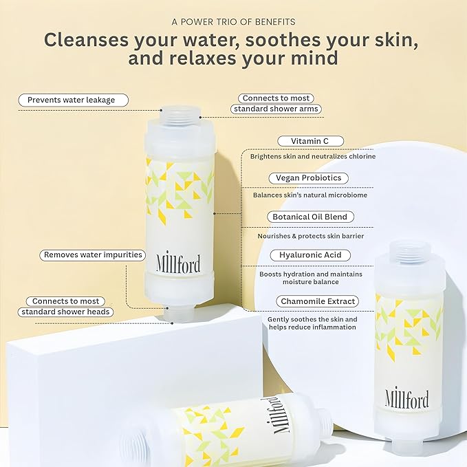 Vitamin C Shower Filter - Korean Purifier for Hard Water, Removes 99% Chlorine & Impurities, Natural Shower Infuser Detox, Deep Cleansing for Skin & Hair Hydration Boost (Chamomile Scent)
