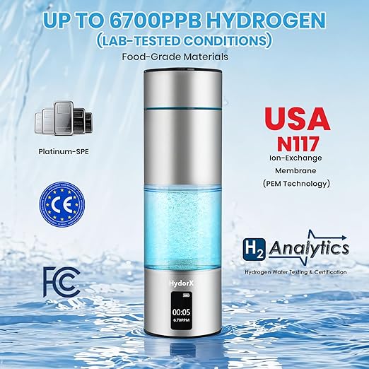 Hydrogen Water Bottle Portable Hydrogen Generator 6700ppb High Concentration Medical Grade 8.3oz USA Brand N117 SPE Platinum PEM Technology Hydrogen Bottle 100% Leaking Poof