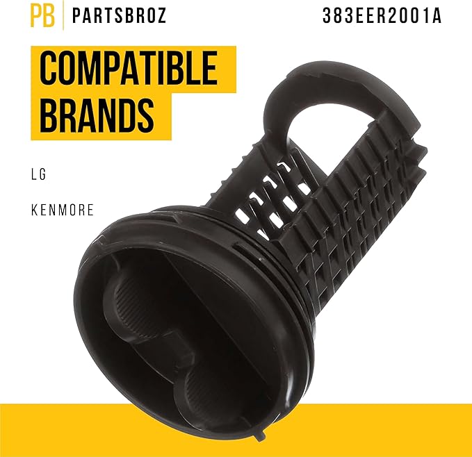 PartsBroz 383EER2001A Drain Pump Filter Assembly - Compatible With LG Kenmore Washer - Replaces AP4440367 PS3522306 1267432 383EER2001F WM8100HVA WM3170CW WM3370HWA WM8000HVA WM2016CW WM3470HVA - AquaVibe