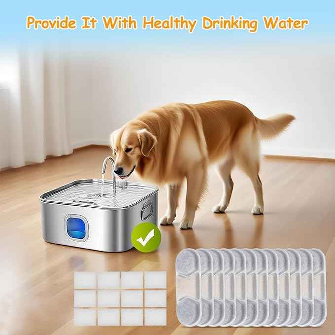 16 Pack Dog Water Fountain Filters Fit for WF120 Large Dog Water Bowl Dispenser 410oz/3.2Gal/12L Automatic Pet Fountain