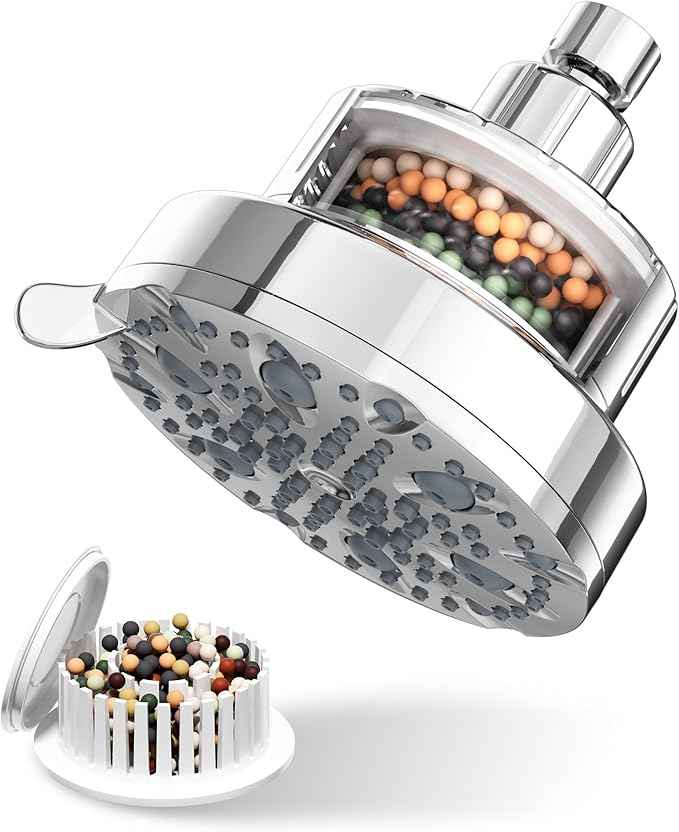High Pressure Shower Head with Filter for Hard Water - 20-Stage Filter & 7 Spray Modes for a Gentler Shower, Includes 2 Water-Saving Pause Modes (FM-002 Chrome Plated)