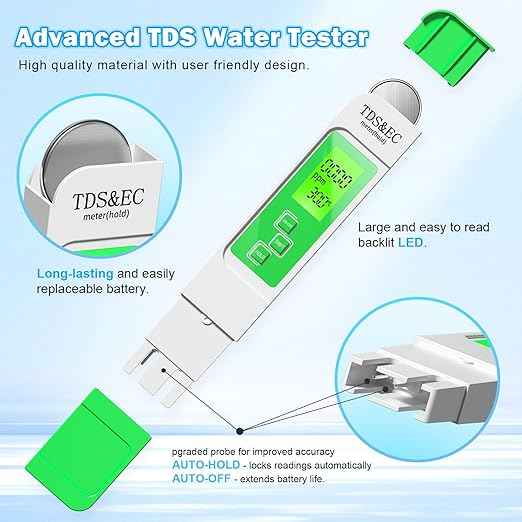 New 4 in 1 TDS Meter - TDS EC & Temperature(°C,°F) Meter,Accurate & Reliable Digital Water Testing Kits for Drinking Water, Tap, Well, Swimming Pool,Hydroponics, Aquarium, RO/DI System (Green)