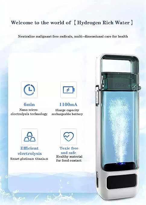 Portable Hydrogen Rich Water Cup, New Technology Hydrogen Water Bottle, USB Rechargeable Electrolysis Glass Health Cup, Up to 1000-1350PPB