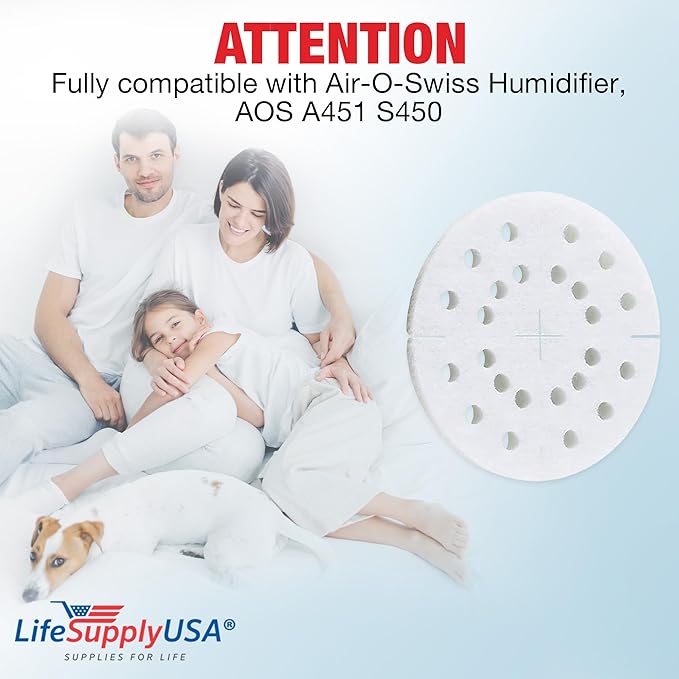 LifeSupplyUSA Humidifier Filter Replacement Anti-Mineral Pad Compatible with Air-O-Swiss Humidifier, AOS A451 S450 (6-Pack)