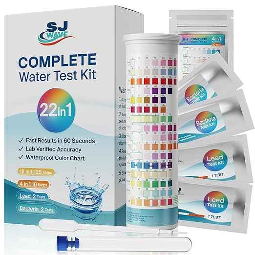 SJ WAVE 22 in 1 Water Test Kits - 125 Strips Drinking Water Test Kit, Home Tap and Well Water Tester for Bacteria pH Hardness Lead Iron Copper Chlorine Cyanuric Acid