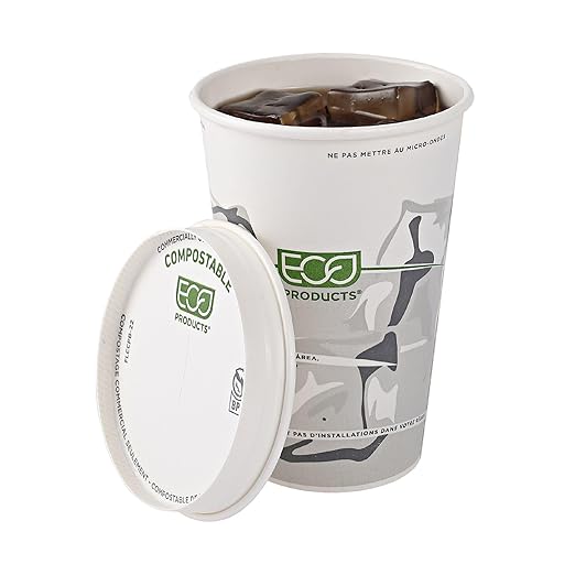 Eco-Products GreenStripe Compostable Paper Cup Lids, Case of 1000, Paper Lid Lined with Plant Based Plastic, X Slot for Straw, Fits 9-22oz Cups, Disposable, ASTM Compliant, BPI-Certified