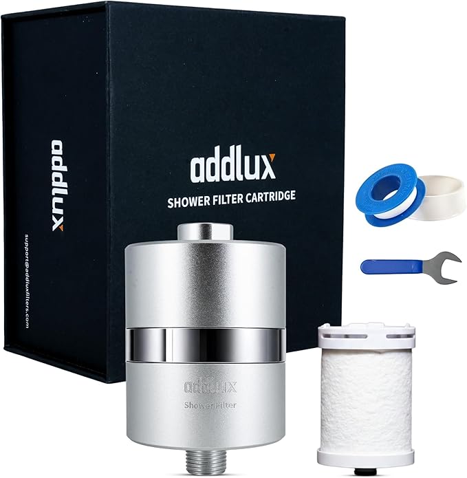 ADX-PRO-7 Long Lasting Titanium Aluminum Shower Filter – Independently Tested to NSF/ANSI 177 Standards, Reduces 99% Chlorine & Heavy Metals, Water Filter (Black, 2 Cartridges & Tool Kit)