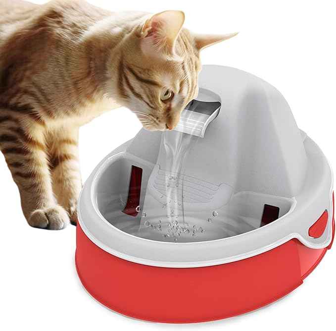 Aqua Flow Premium Pet Water Fountain - Automatic Dispenser Drinking Bowl for Cats and Dogs - Anti-Hair Drainage System - Replaceable Filters - Ideal for Multiple Pets - 52 up to 120 fl oz - Red&Gray