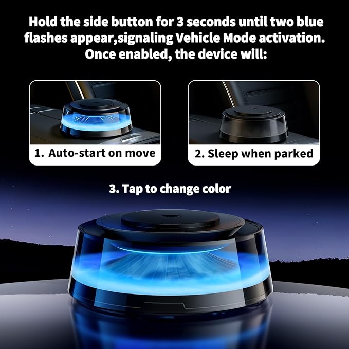 Smart Car Air Freshener - Portable for Home & Car, Smart Sensor Auto On/Off, Timer Settings - Ocean Breeze & Fresh Linen Scents (6 Colors)