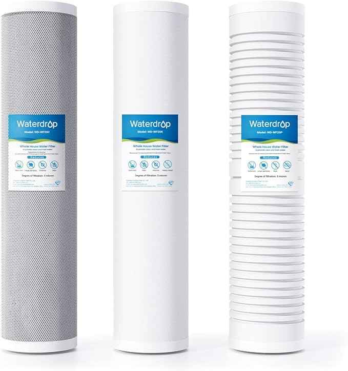 Waterdrop Whole House Water Filter,Carbon Filter and Sediment Filter, Replacement for, Any 20" x4.5" System, 5 Micron WD-WF20PG