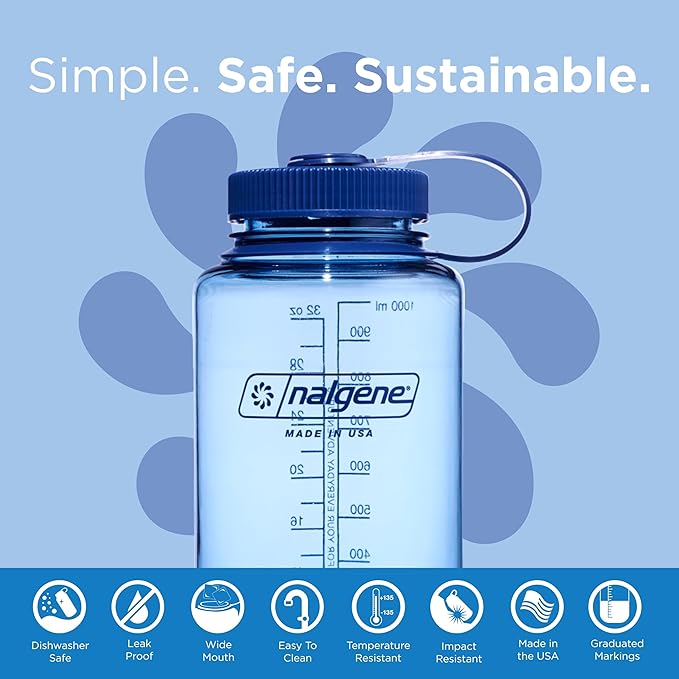 Nalgene Leak Proof Tritan BPA-Free Water Bottle - 32 oz Wide Mouth - Made in the USA for Outdoor Use & Daily Hydration (Baby Blue)