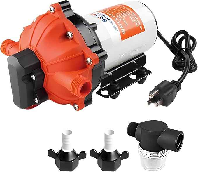 SEAFLO 55 Series 115V AC Automatic Demand Diaphragm Pump – 5.0 GPM, 60 PSI, 5-Chamber Self-Priming Water Pump w/Power Plug for Outlet, RV, Marine & Off-Grid Water Systems, 4-Year Warranty