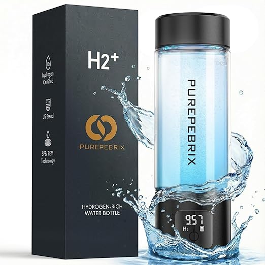 Upgraded Hydrogen Water Bottle Generator Glass, Touch Screen, Leak-Proof Lid, SPE/PEM Tech, Portable Rechargeable Hydrogen Water Bottle for Home Office Travel Fitness Drinking, 14 oz, Black