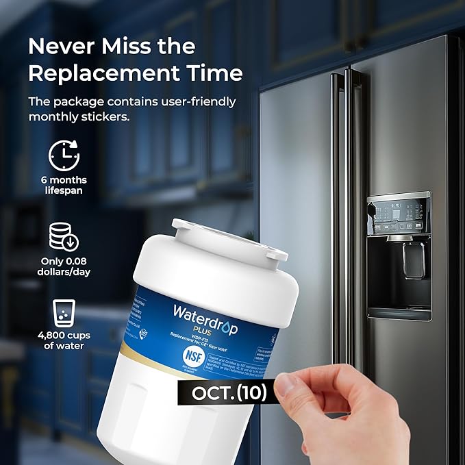 Waterdrop Plus WDP-F13 Reduce Lead&PFAS, Replacement for GE® MWF®, SmartWater® MWFP, HDX FMG-1, MWFA, WFC1201, RWF0600A, Kenmore® 469991 Refrigerator Water Filter(Package May Vary)