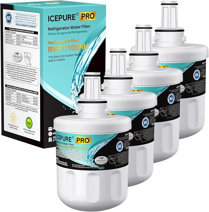 ICEPURE DA29-00003G Remove PFOA&PFOS, NSF/ANSI 401&473&53 Replacement for Samsung DA29-00003A, Aqua-Pure Plus DA29-00003B, HAFCU1, RSG257AARS RF267AERS, HDX-FMS-1 Refrigerator Water Filter, 4PACK