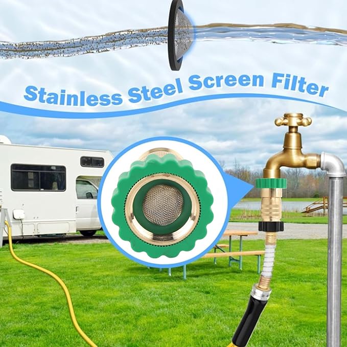 RV Water Pressure Regulator, 50 to 55 PSI 3/4 Inch Brass Thread Inline Water Pressure Reducer with Inlet Screen Filter, for Camping Vehicle Trailers Motorhome Garden