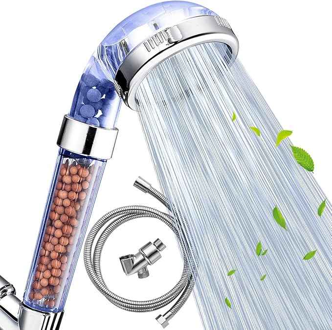 Nosame® Shower Head with Hose and Braket, Filter Filtration High Pressure Water Saving 3 Mode Function Spray Handheld Showerheads for Dry Skin & Hair