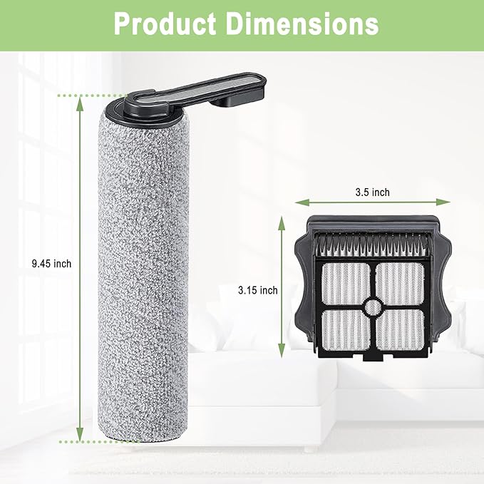Brush and Filters Replacement Parts Accessories Compatible for Tineco Floor ONE S5/Floor One S5 Pro Cordless Vacuum Cleaner, 4 Roller Brushes, 4 Filters - AquaVibe