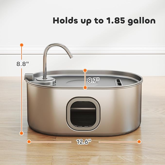 PawHut Cat Water Fountain Stainless Steel, 246 oz. / 7L Automatic Pet Fountain with Filters, Ultra-Quiet Pump, Visibility Window, Dog Water Bowl Dispenser for Cats, Dogs and Multi-Pet Homes