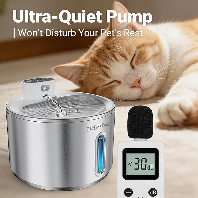 135oz/4L Stainless Steel Cat Water Fountain - Ultra-Quiet Automatic Pet Drinking Fountain for Cats&Dogs Indoor, Automatic Dog Watering Dispenser Bowl with Watering Level Window and Filter (Silver)