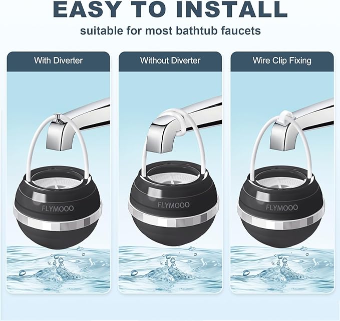 Bath Water Filter for Tub Faucet - 8 Stages Bathtub Water Filter Reduces Contaminants for Softer, Smoother Skin - 2,500 Gallons of Filtration, BPA Free (Black) - AquaVibe