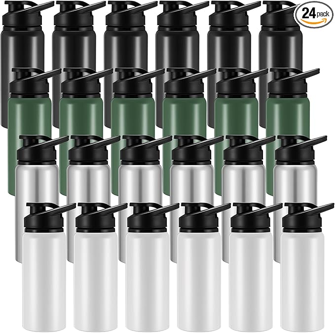 Domensi 24 Pack Aluminum Water Bottle Bulk Reusable Water Bottle, Lightweight Easy Carry Leakproof with Snap Lid Travel Bottles, for Gym Outdoor Sports Cycling Camping Fishing (17oz,Dark Colors)