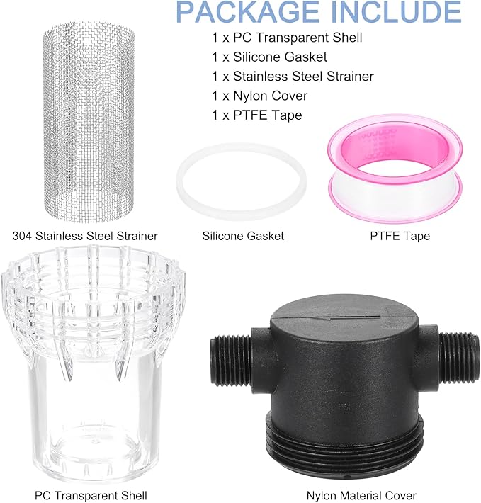 uxcell Pressure Washer Filter 1/2" NPT Female Thread, Inline Mesh Strainer Attachment, Outlet for Pipe Strainer, Stainless Steel Screen with Sealant Tape (Size:20 Mesh) - AquaVibe