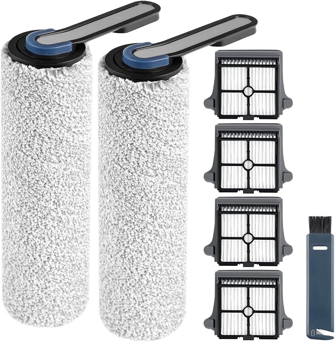 Roller Brush and Filters Replacement Compatible with Tineco iFLOOR 5 Breeze Cordless Vacuum Cleaner,Replacement Parts Include 2 Brush Rollers, 4 Vac Filters - AquaVibe