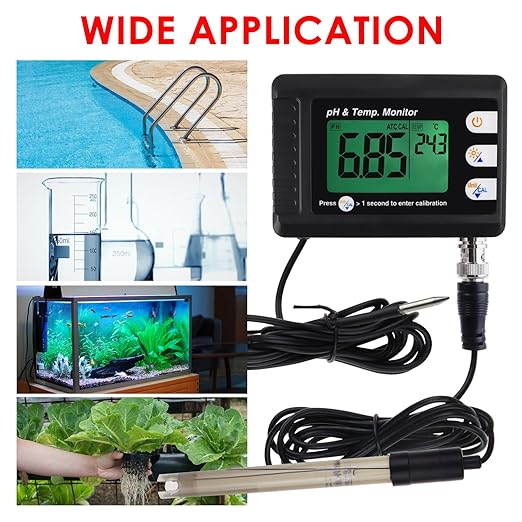 2 in 1 pH & Temperature Meter Digital pH Monitor Dual Display Water Quality Tester with ATC and Automatic Calibration Function, pH Tester for hydroponics, Aquarium, Pools, etc.