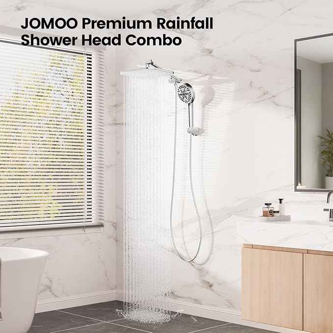 JOMOO Handheld Shower Head Combo, 12 Inch Rain Shower Head, Dual Showerhead Set with Filtered Handheld, Power Wash Mode, 10 Spray Settings, 3-Way Diverter, High Pressure for Bathroom, Chrome