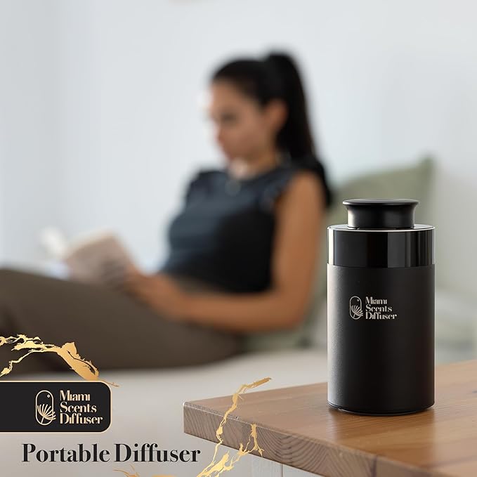 Car Diffuser for Essential Oils + Santal Scent Included Portable Waterless Air Freshener Built-in Battery Ultrasonic Cool Mist Humidifier with 9 Adjustable Modes Aromatherapy for Home Office Bedroom
