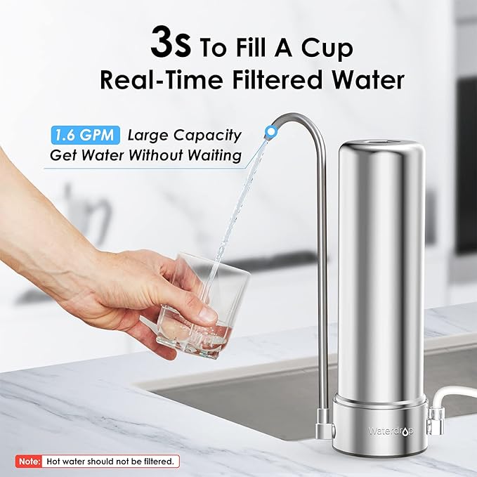 Waterdrop WD-CFF-01 Replacement Filter, NSF/ANSI 42&372 Certified, Countertop Water Filter, Longer Filter Life, 5-stage Water Filter, Reduces Heavy Metals, Bad Taste and Up to 99% of Chlorine, 1 Pack