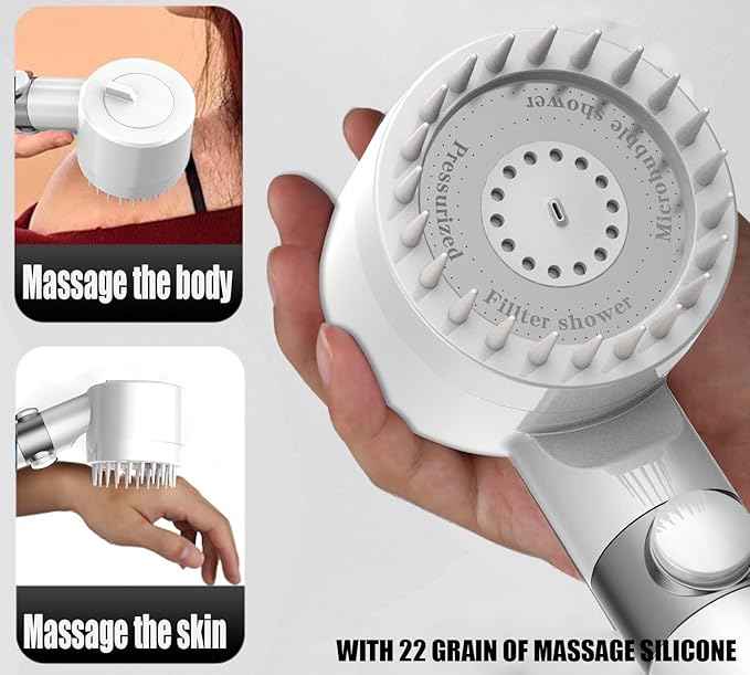 High Pressure Handheld Shower Head High Pressure Shower Heads- High Flow Even with Low Water Pressure - Hand Held Showerhead Set with 59″Replacement Hose/Bracket and Cotton Filters (true white)