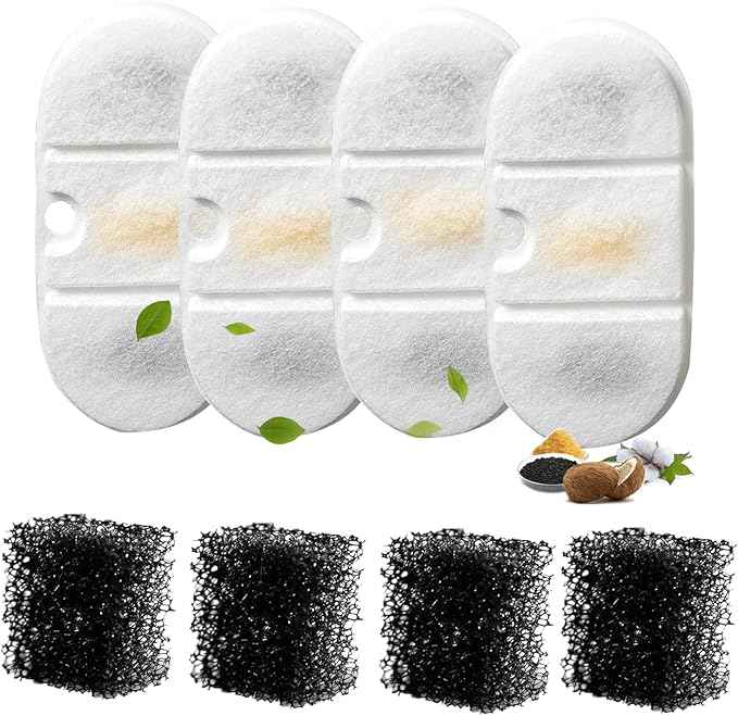 4 Pack Replacement Cat Water Fountain Filters with 4 Sponges Compatible with PETLIBRO Capsule Pet Fountain: PLWF002, 71oz/2.1L for Ultra Quiet Pet Water Fountain