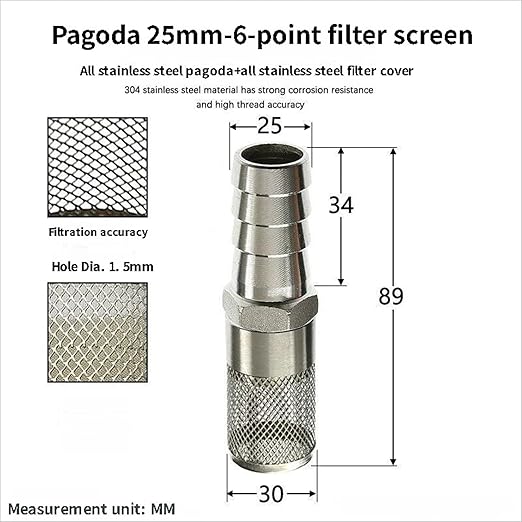 304 Stainless Steel Water Pump Filter Hose End Strainer Barbed Inline Mesh Screen, Assorted Sizes for Pressure Washer Garden RV Prevents Debris Clogging,1pcs(25mm 3/4 Inch)