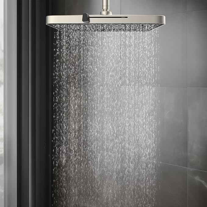 Hibbent cUPC Certified 5 Spray Modes Shower Head, 13'' High Pressure Large Rainfall Shower Head, High Flow Waterfall Bathroom Fixed Showerheads, Adjustable Swivel Ball Joint, Brushed Nickel