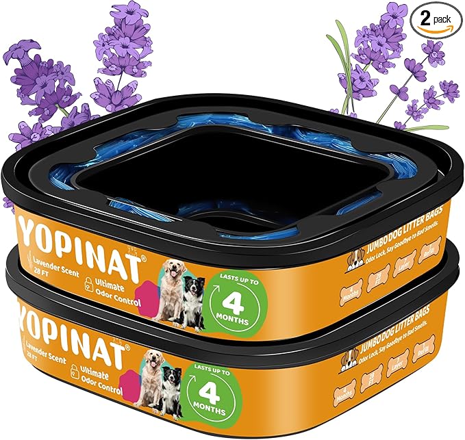 Jumbo Square Refill Bags 2 Pack – Lasts Up to 8 Months – Lavender Scented Dog Poop Bags for Dogs – EVOH Pet Waste Refills for Superior Odor Control – Fits Pet Genie Dog Waste Disposal System Pails
