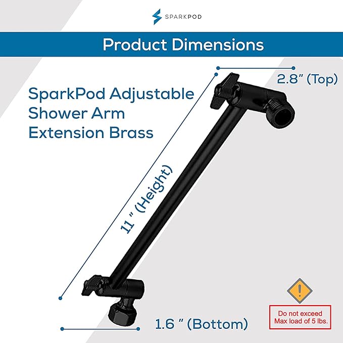 SparkPod High Pressure Shower Filter Head with Extension Arm - 9.5" Shower Head with Enhanced Formula Filter for Heavy Metals, Chlorine, and Chloramine Removal; Matte Black Finish