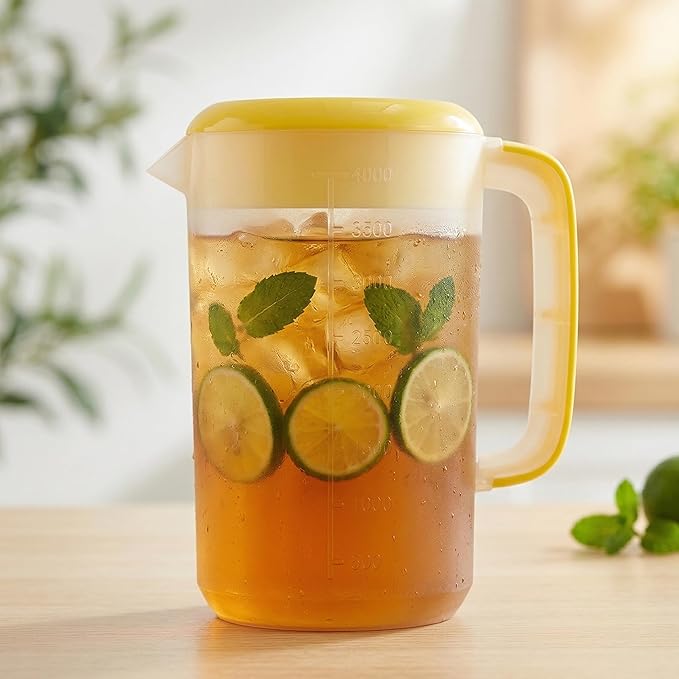 Jucoan 2 Pack 1 Gallon Plastic Water Pitcher with Lid, Large Gallon Water Jug, Juice and Iced Tea Beverage Carafe with Filter Lid, Handle, Scale for Fridge, Party