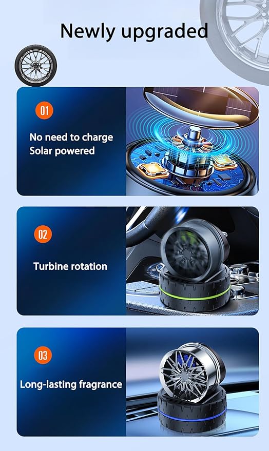 Car Air Freshener,Solar Powered Tires Scents Diffuser,Fashion Automotive Interior Decoration Accessories Purifiers for Car and Home Aromatherapy Dashboard (Black, 10 * 8 cm)