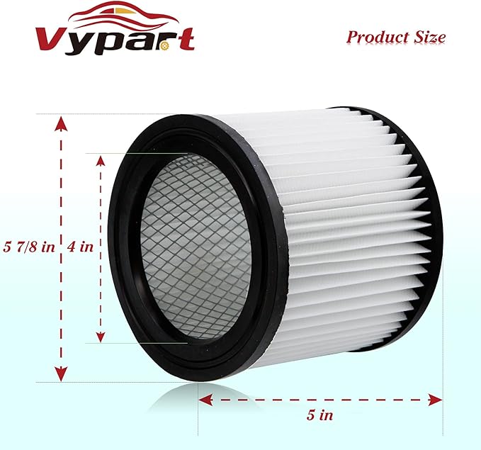 90398 HEPA Replacement Filter - Small Cartridge Vacuum Filter Pack of 2 Fit for Shop-Vac 90398/118692, 9039800, 903-98, 903-98-00 Wet and Dry Vacuum (2 Filters+ 1 Brush) - AquaVibe